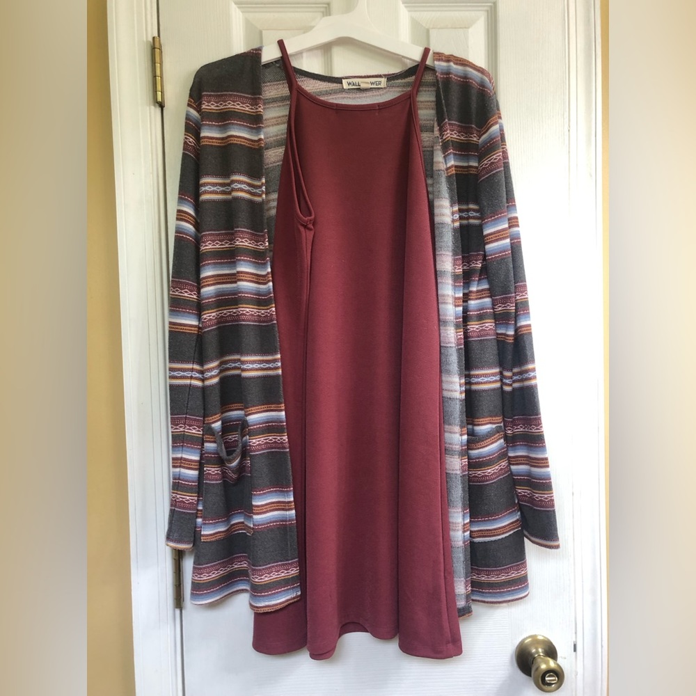 Cardigan and spaghetti strap dress set